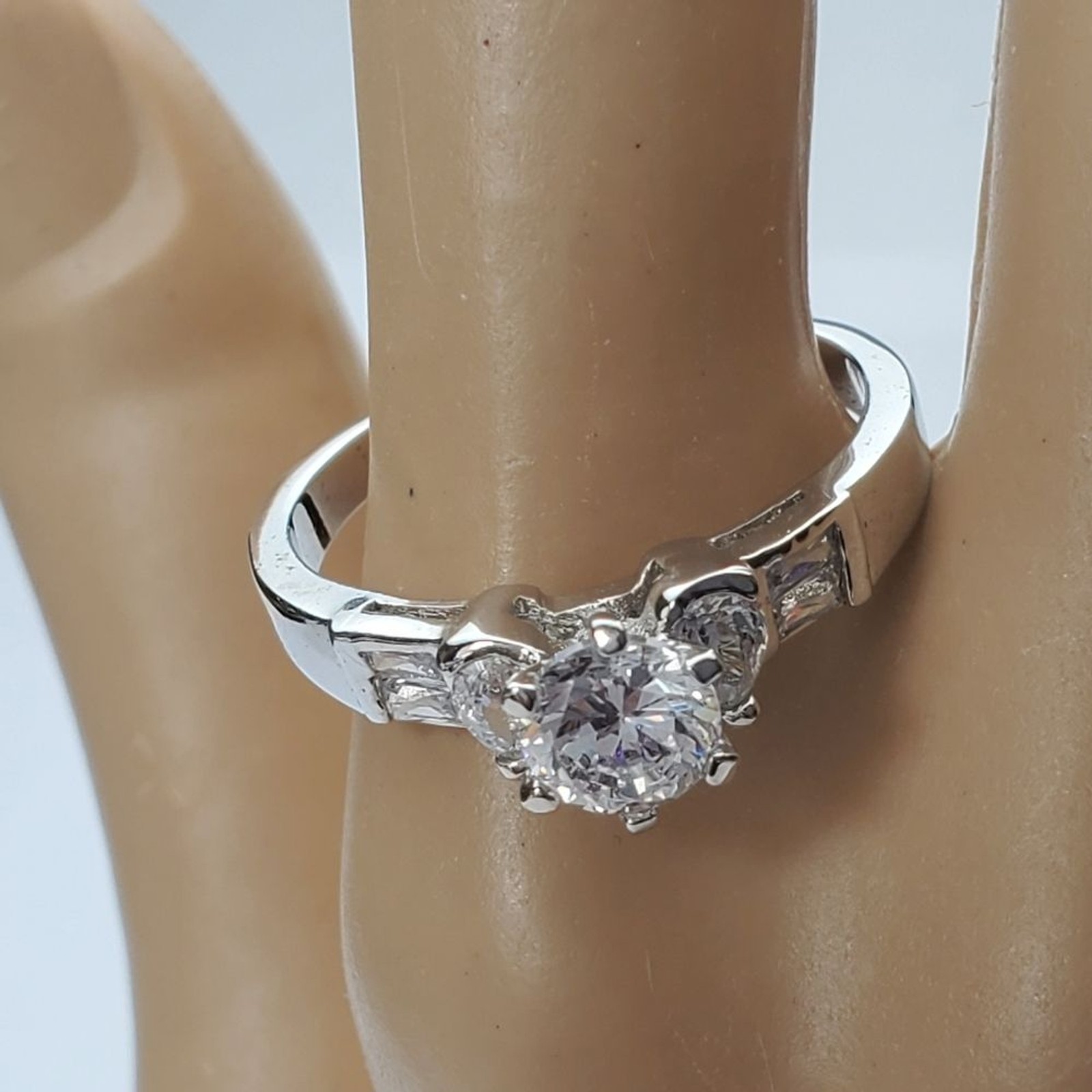 Silver Plated Solitaire with accents Size 10 promise Ring Cubic Zirconia *