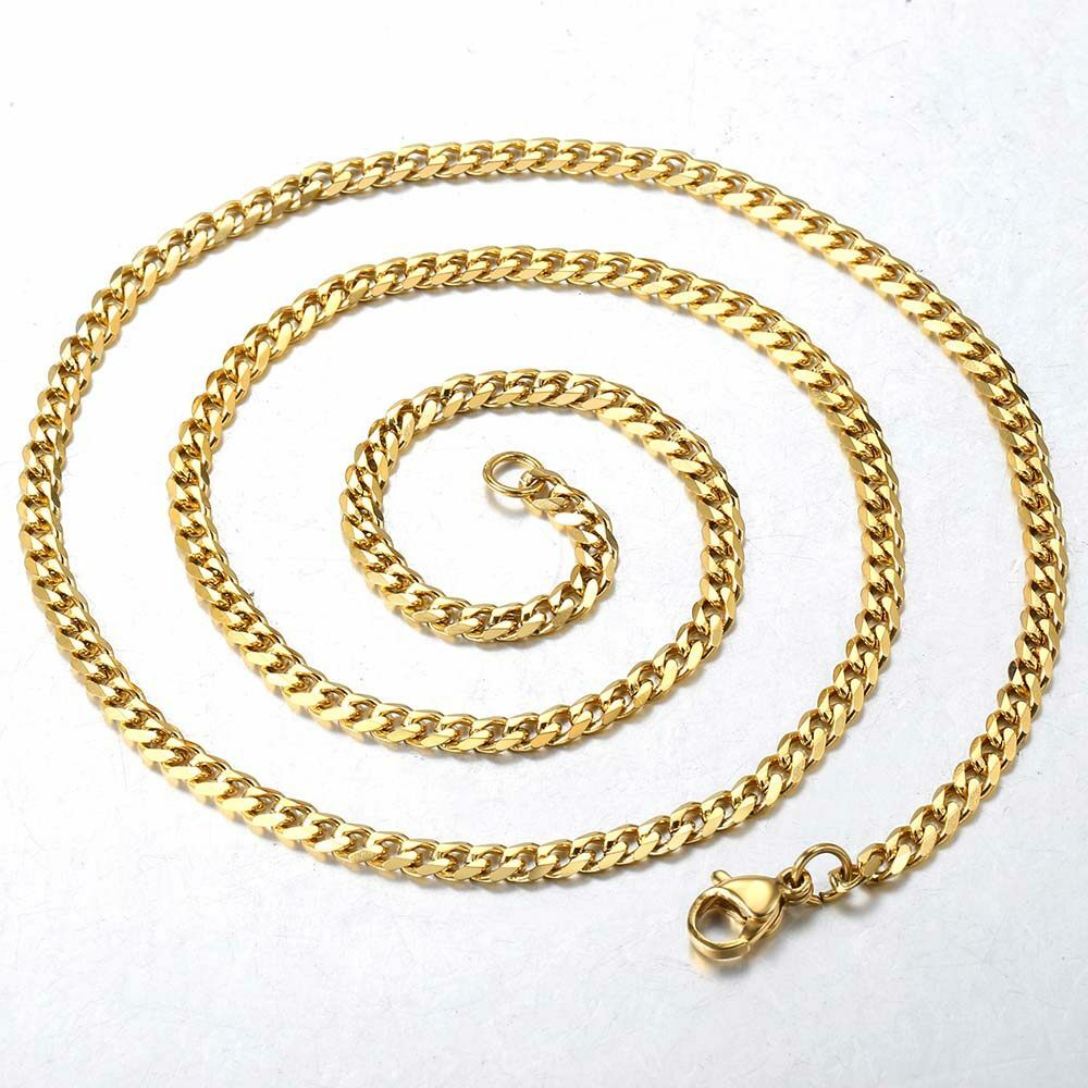 16″-36″ 3/5/7/9/11mm Gold Plated Stainless Steel Curb Cuban Mens Necklace Chain