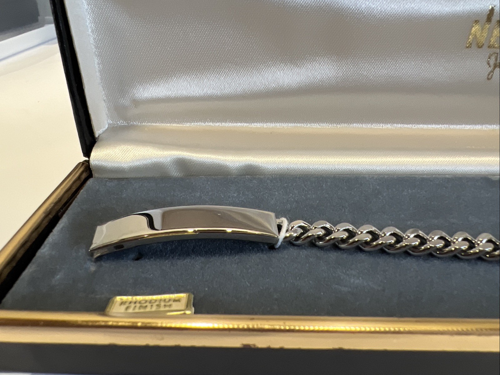 Vintage Speidel Link ID Bracelet Rhodium Finish USA Engravable New In Box