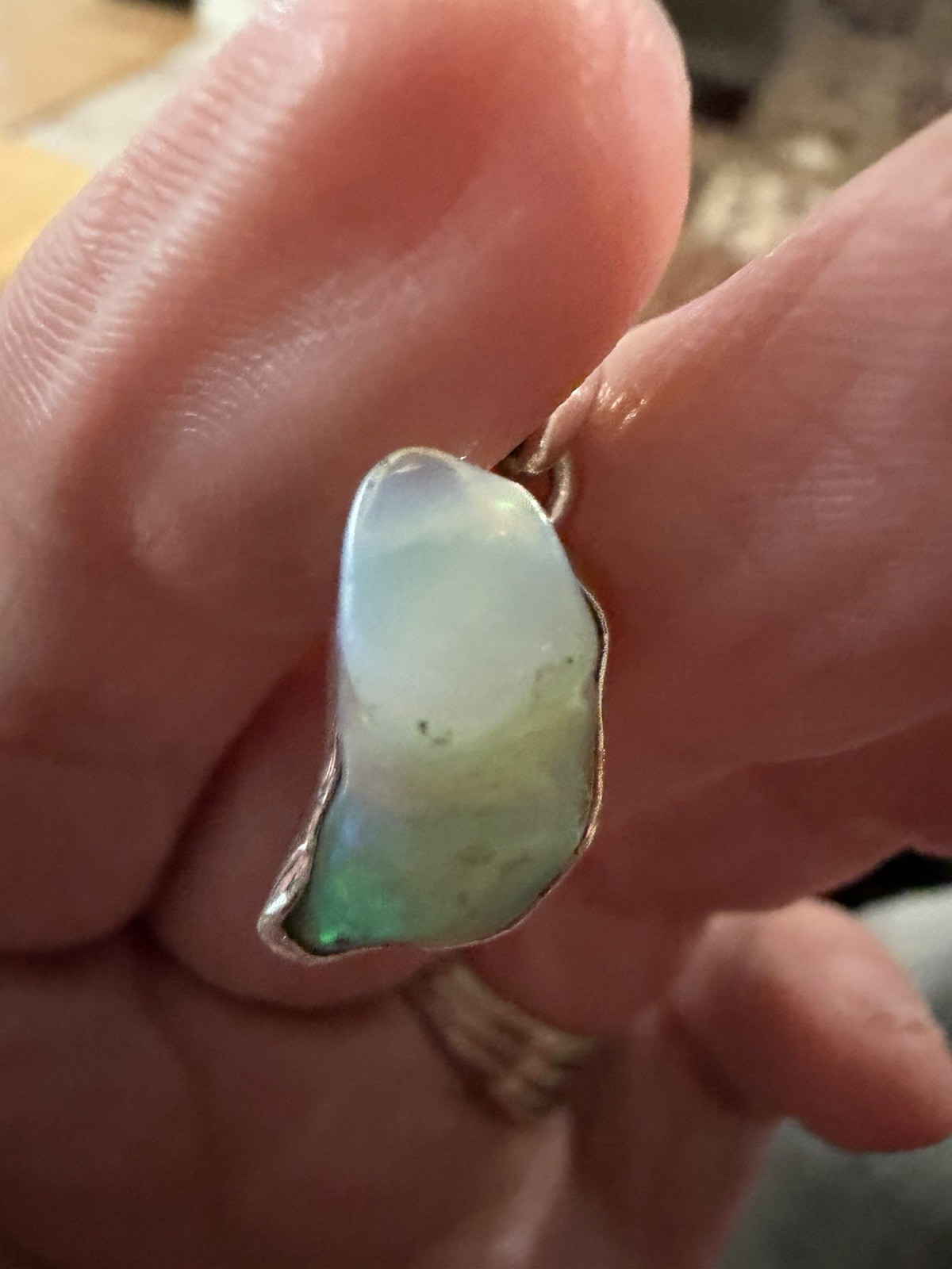 Sterling Silver 925 raw Ethiopian Opal Freeform Asymmetrical Signed Pendant