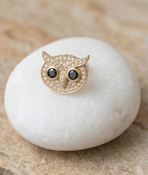 2ct Round simulated Black Diamond Owl Face Stud Earrings 14k Yellow Gold Plated