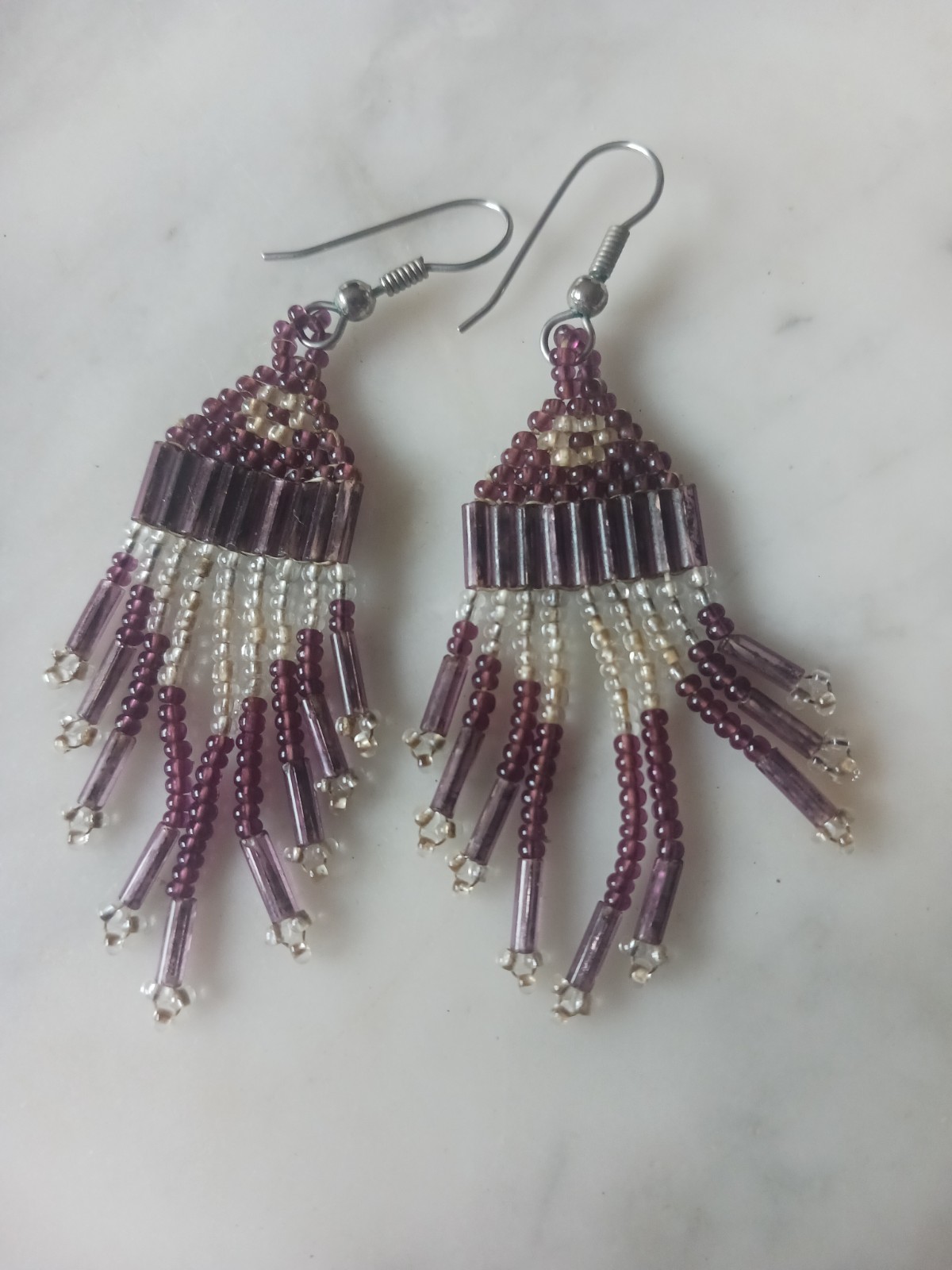 Beaded Earrings Bohemian Handmade Jewelry Burgundy Color