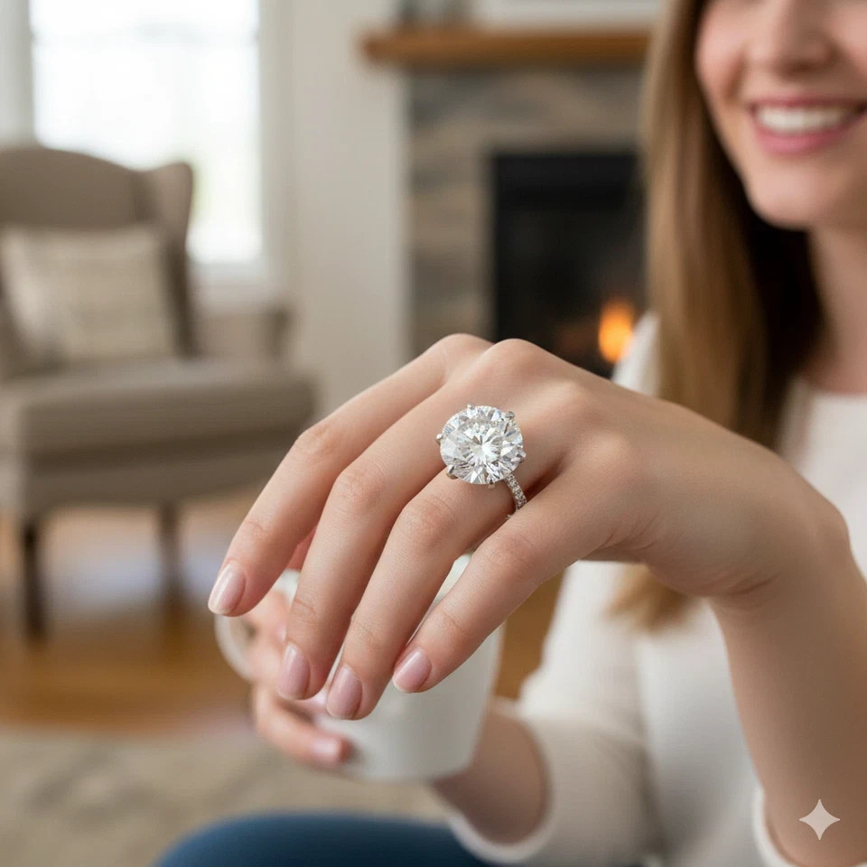 RARE Certified 12Ct White Diamond Solitaire Ring , Great Bling, Gift For Wedding