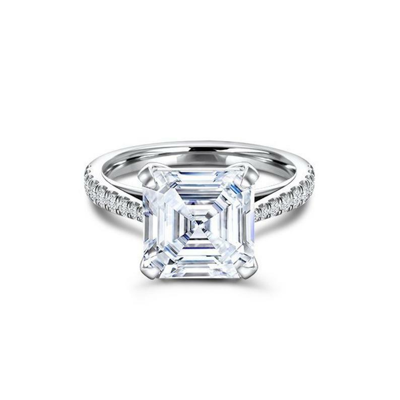 Solitaire with Accents Ring 2.25ct Asscher Simulated Diamond White Gold Plated