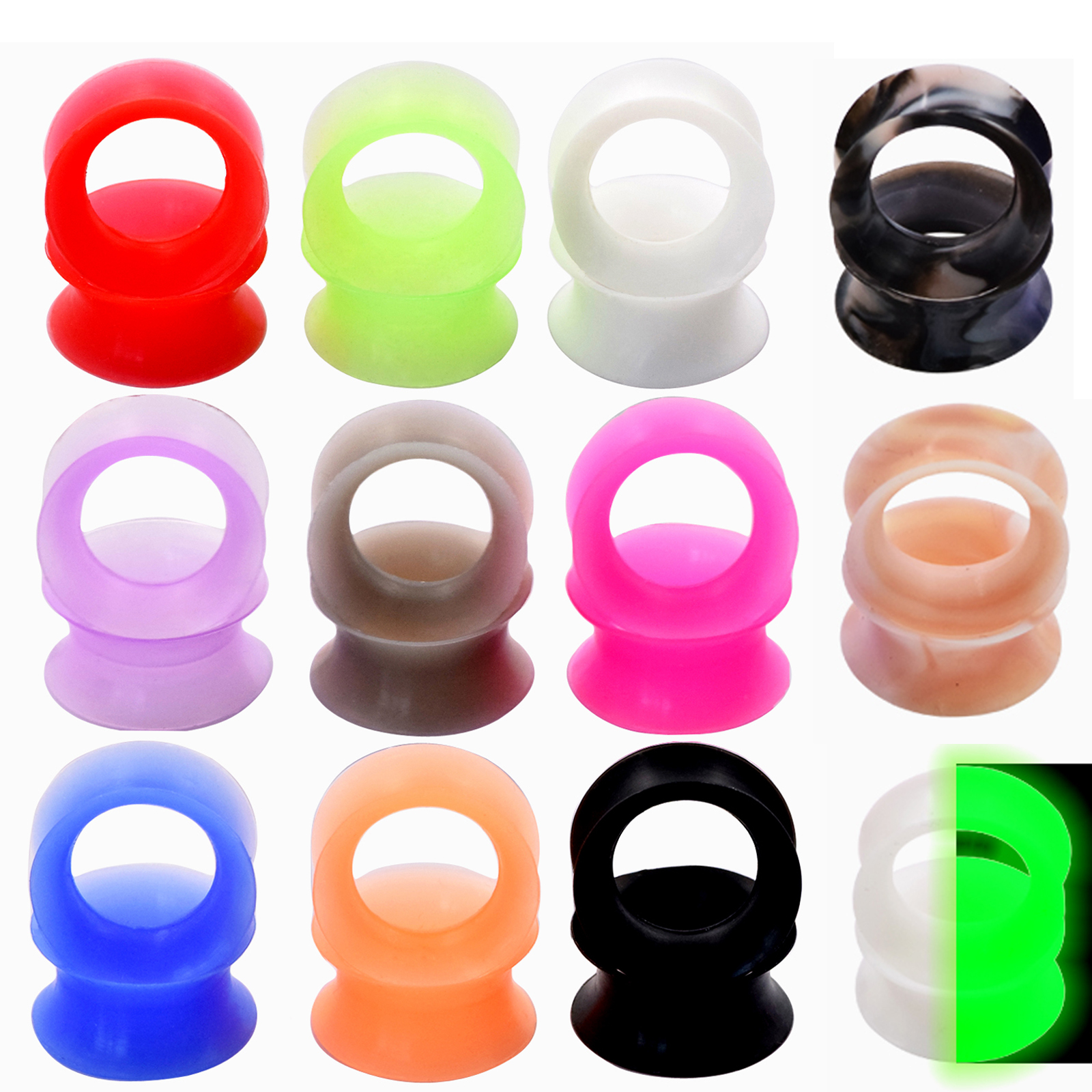 36× Thin Silicone Ear Gauges Soft Flexible Tunnels Plugs Earskin Earlets 2g-3/4″