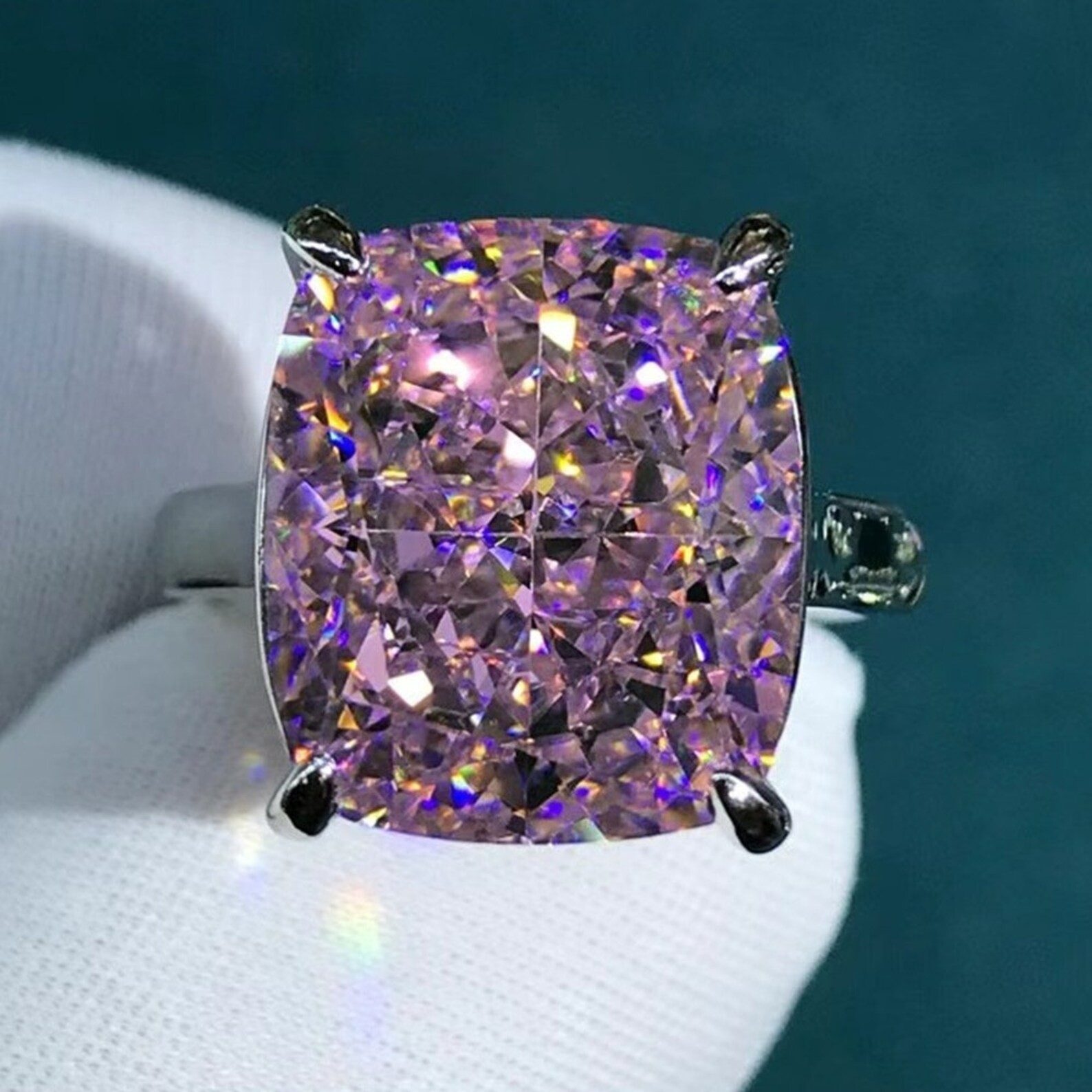 8.00 Ct Cushion Cut Natural Pink Sapphire Diamond Wedding Ring 14K White Gold