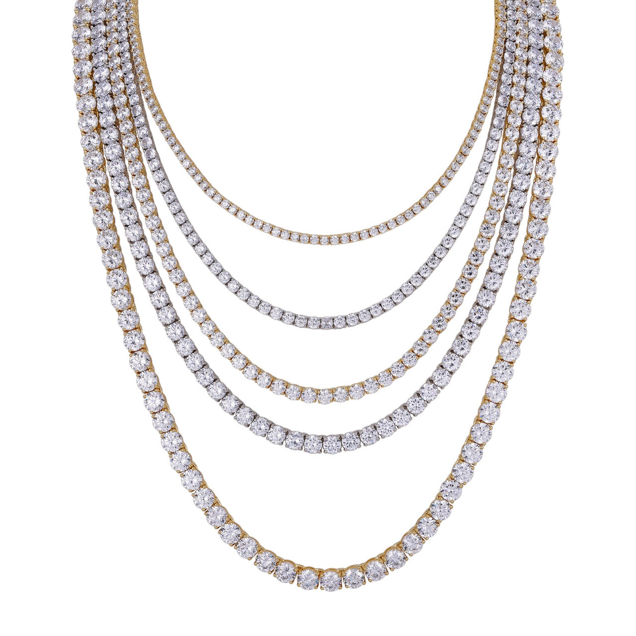MOISSANITE Tennis Chain Real 925 Silver Yellow Rose Gold Plated Necklace 3-7mm