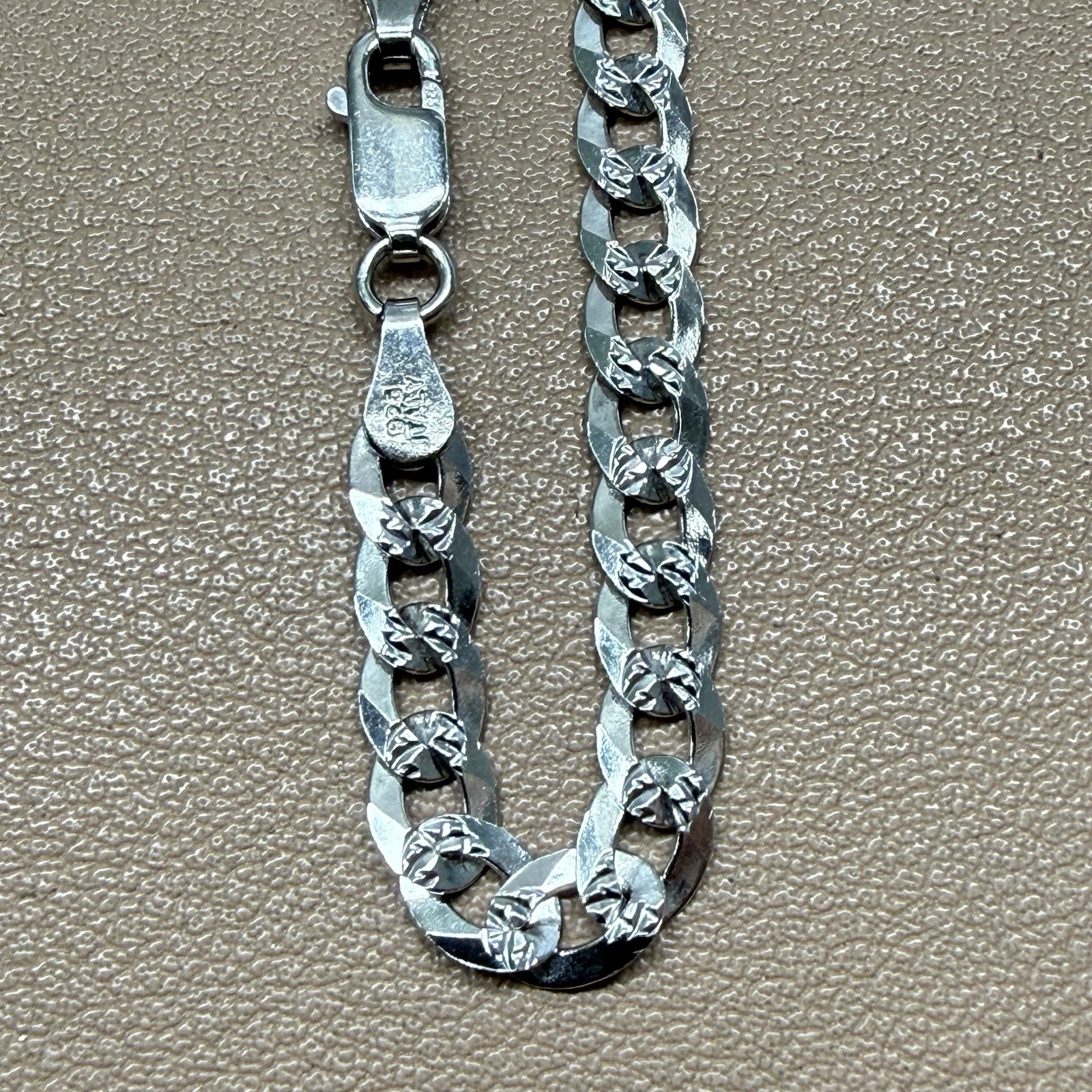Flat CURB Diamond Cut LINK CHAIN BRACELET STERLING SILVER 925 ITALY 4.7mm 7.5”