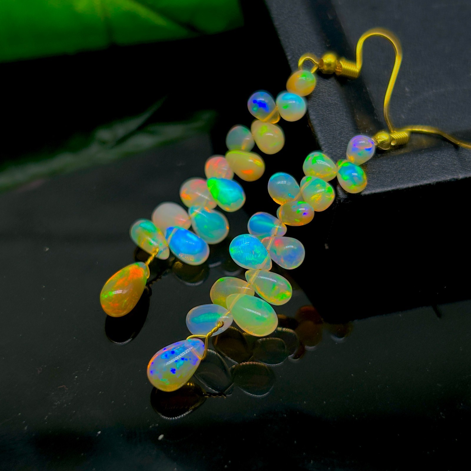 Natural Opal Gemstone Dangle Earring, Multifire Opal Drops Beads Earrings