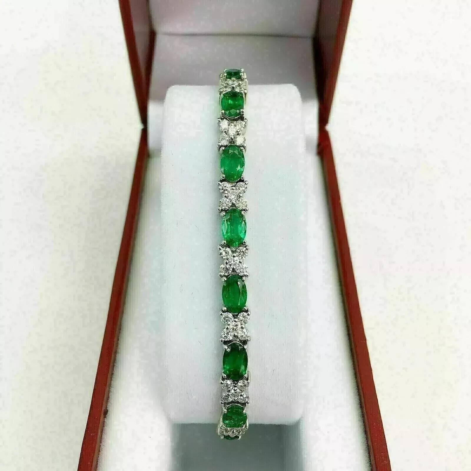 20 Ctw Oval Cut Created Emerald Women’s Tennis Bracelet 14K White Gold Plated