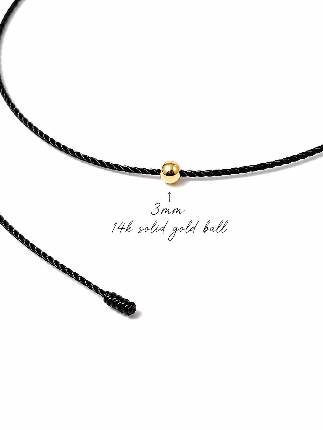 Black oCord String Choker Rope Necklace 14k Gold Bead – Handmade Waterproof