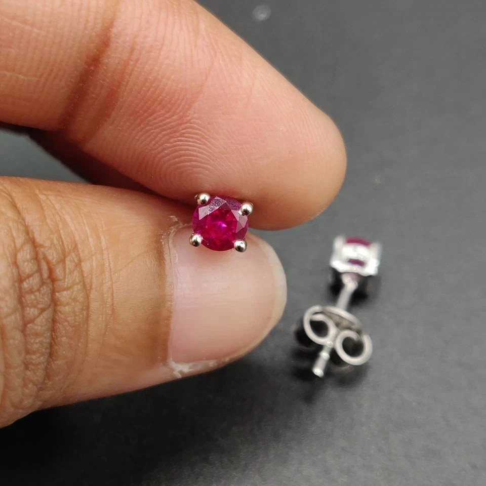 2Ct Round-Cut Lab Created Pink Sapphire Stud Earrings 14K White Gold Plated