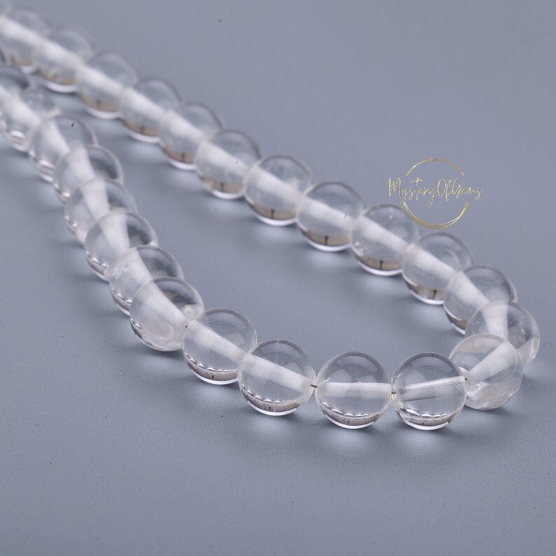 AAA Natural Clear Rock Crystal Smooth Round Gemstone Beads Handmade Necklace 18″