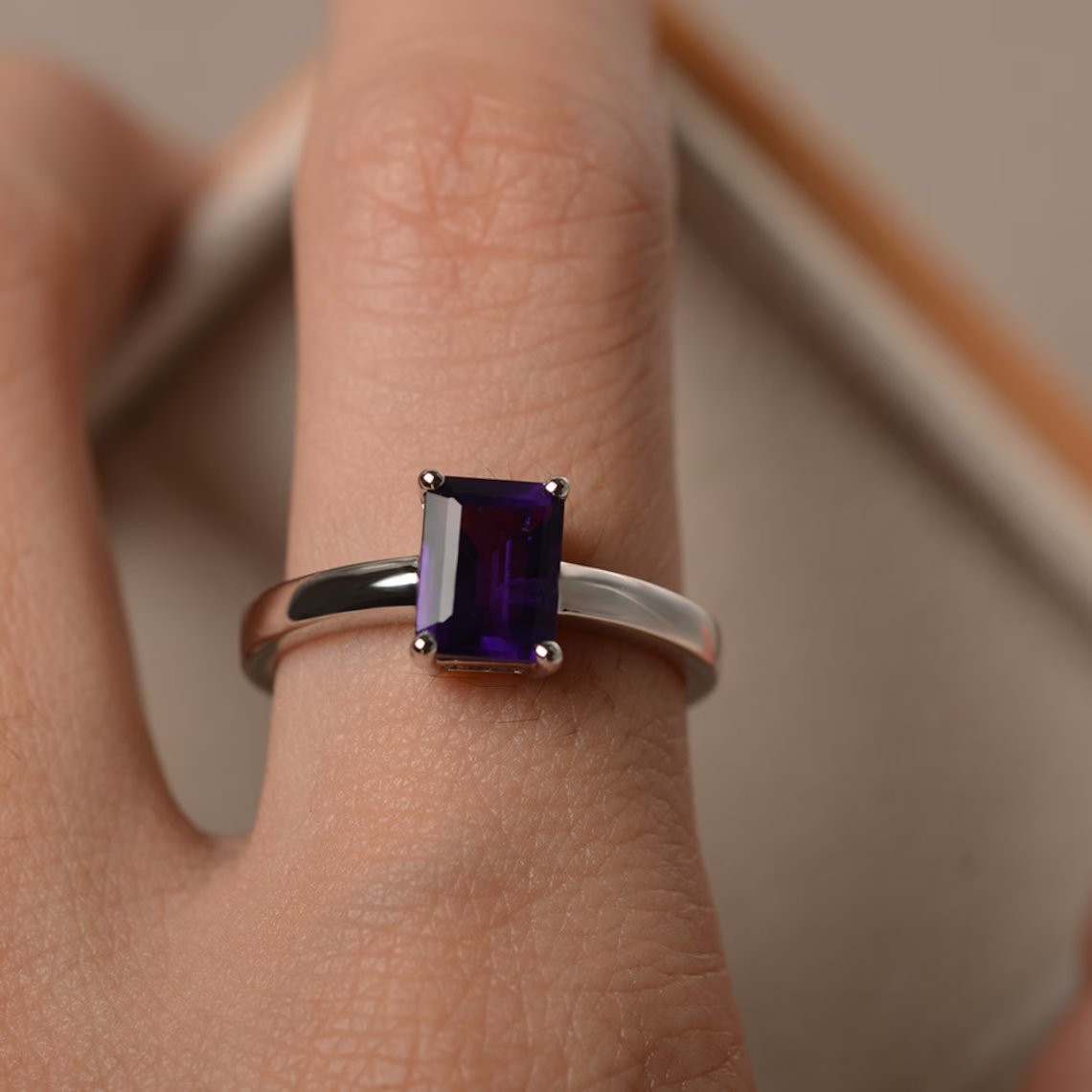 2CT Amethyst Gemstone 925 Silver Plated Solitaire Ring US Duty Free