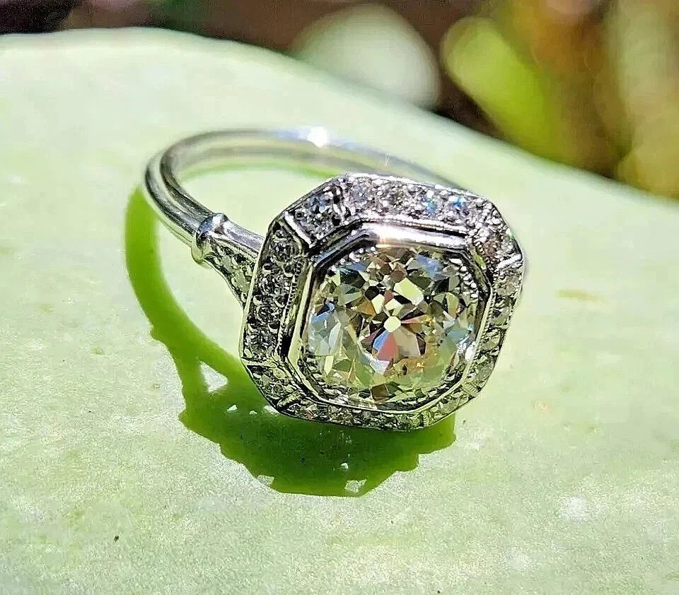 Art Deco Style Round Cut 3 CT Lab created Moissanite 14K White Gold FN Ring
