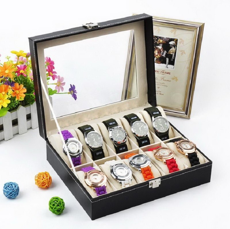 10 Compartments High-grade Leather Watch Collection Storage Box Black –