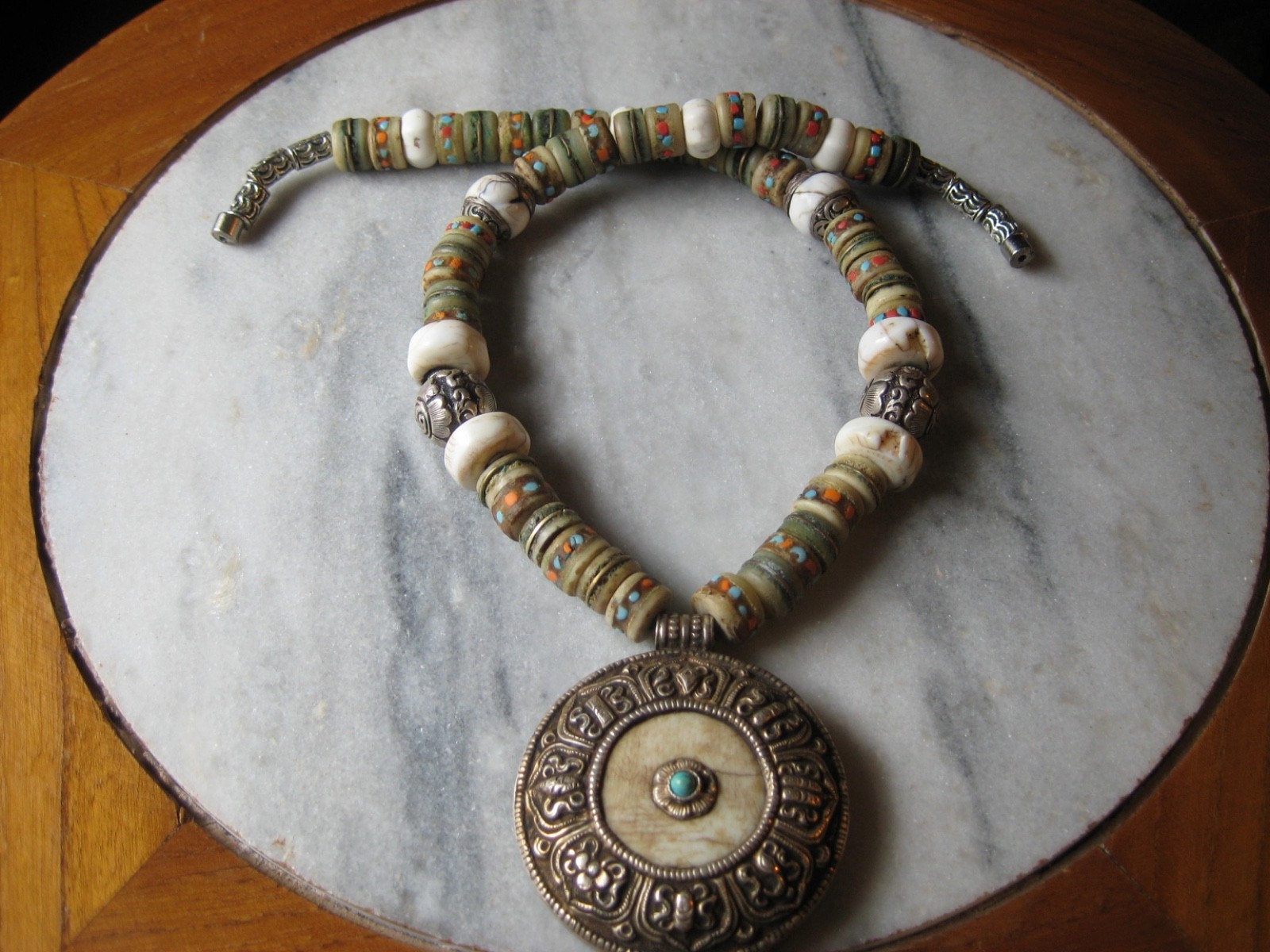 Conch Shell Amulet in Tibetan Silver, Yak Bone, (See description) Necklace 3