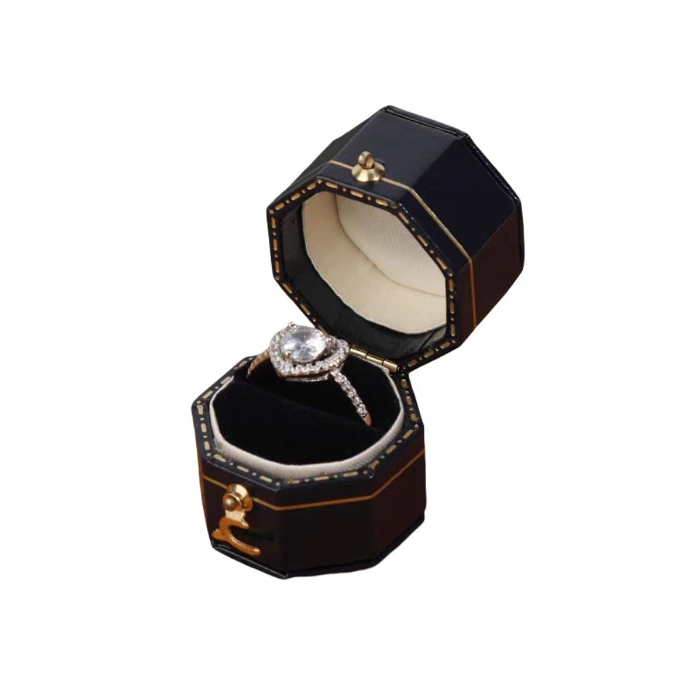 Luxury Vintage Leather Ring Boxes Engagement Wedding Ring Box Jewellery Case