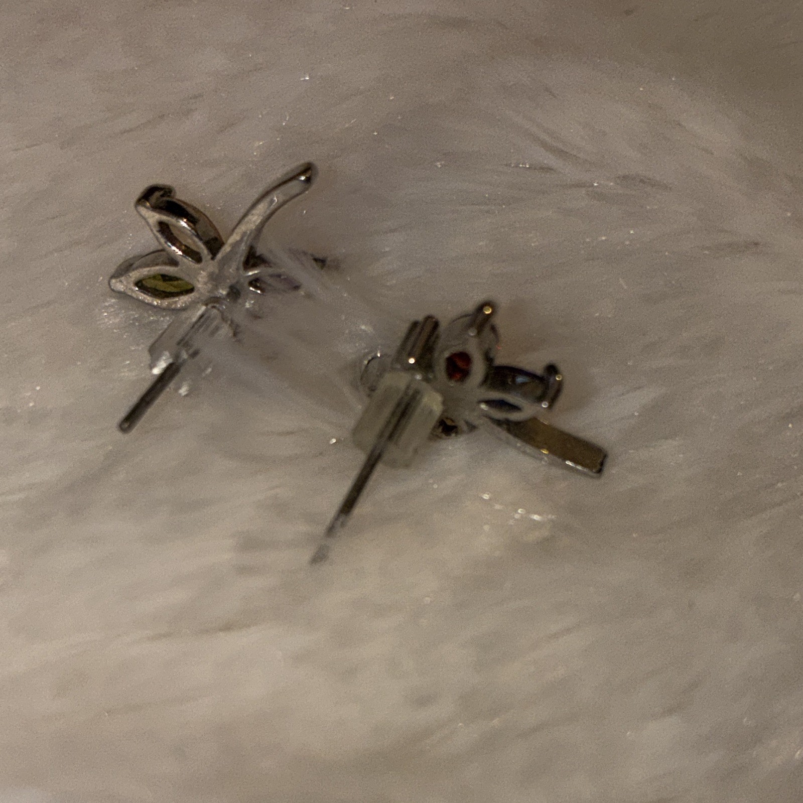 Silver Tone Multicolor Marquise Crystal Stud Earrings with Butterfly Backs