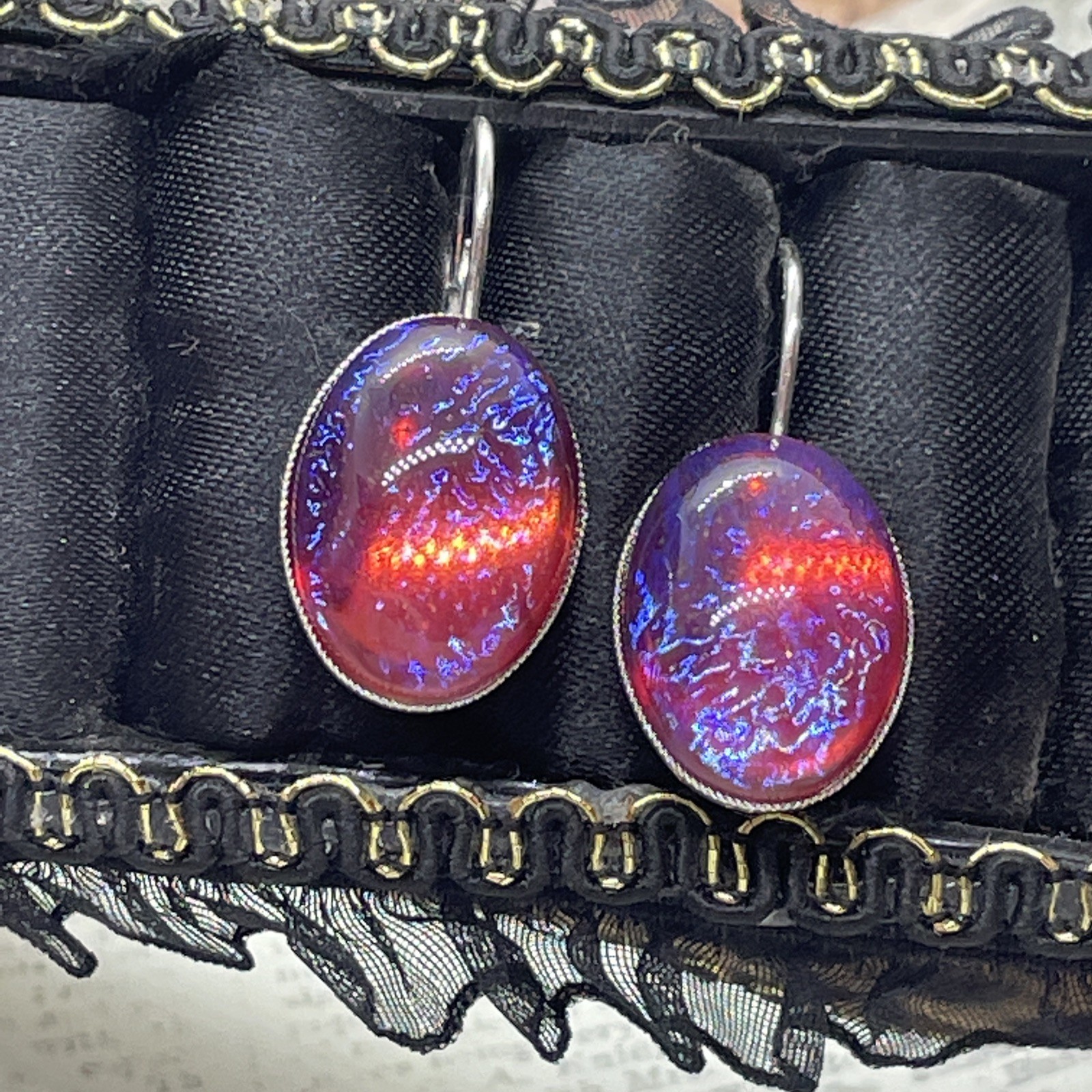 Dainty Fire Opal Dragons Breath Silver Anniversary French Wire Earrings Wedding