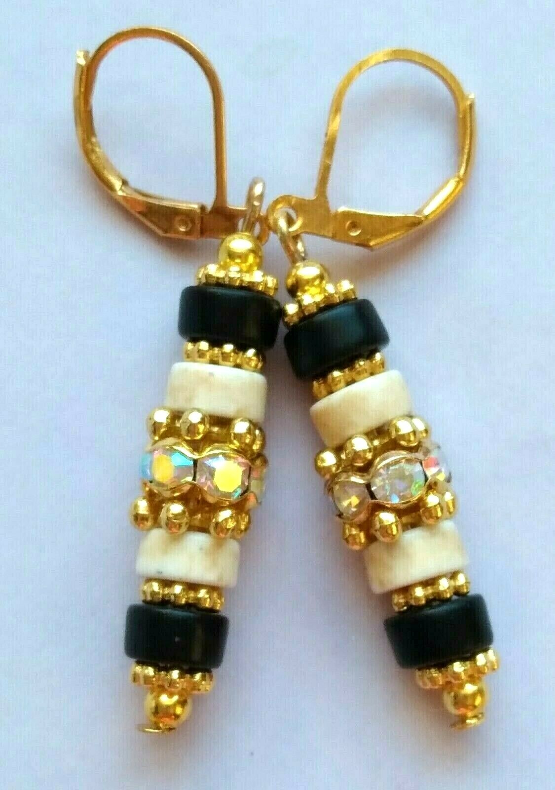 Black White HOWLITE HEISHI AB Ring earring GP LEVERBACK artisan X2
