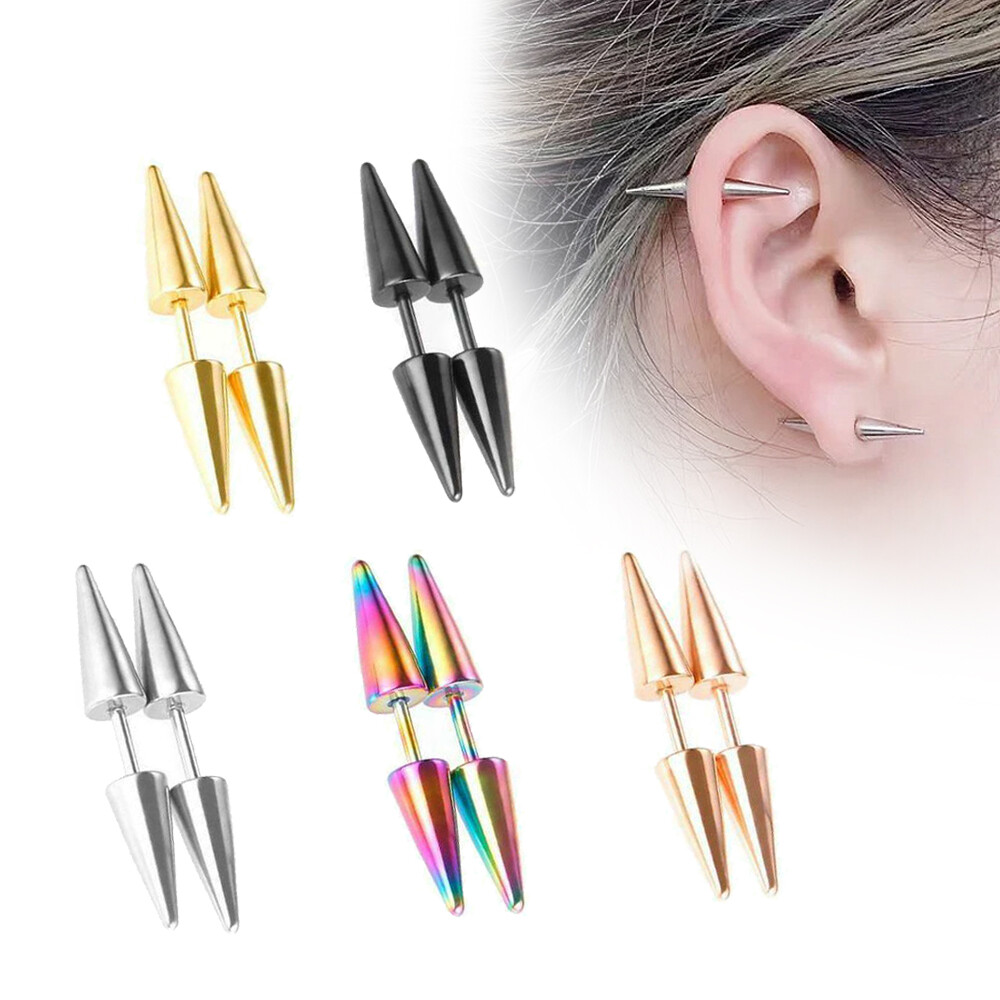 Rivet Ear Piercing Plugs Faux Gauges Tunnel Earrings Spike Steel Stud Earrings