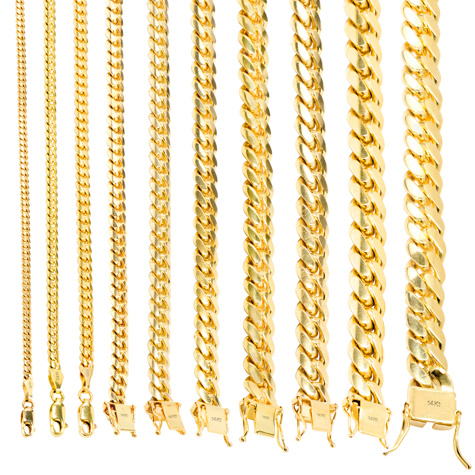 14K Yellow Gold Solid 2.7mm-11mm Miami Cuban Chain Link Necklace Bracelet 7″-30″