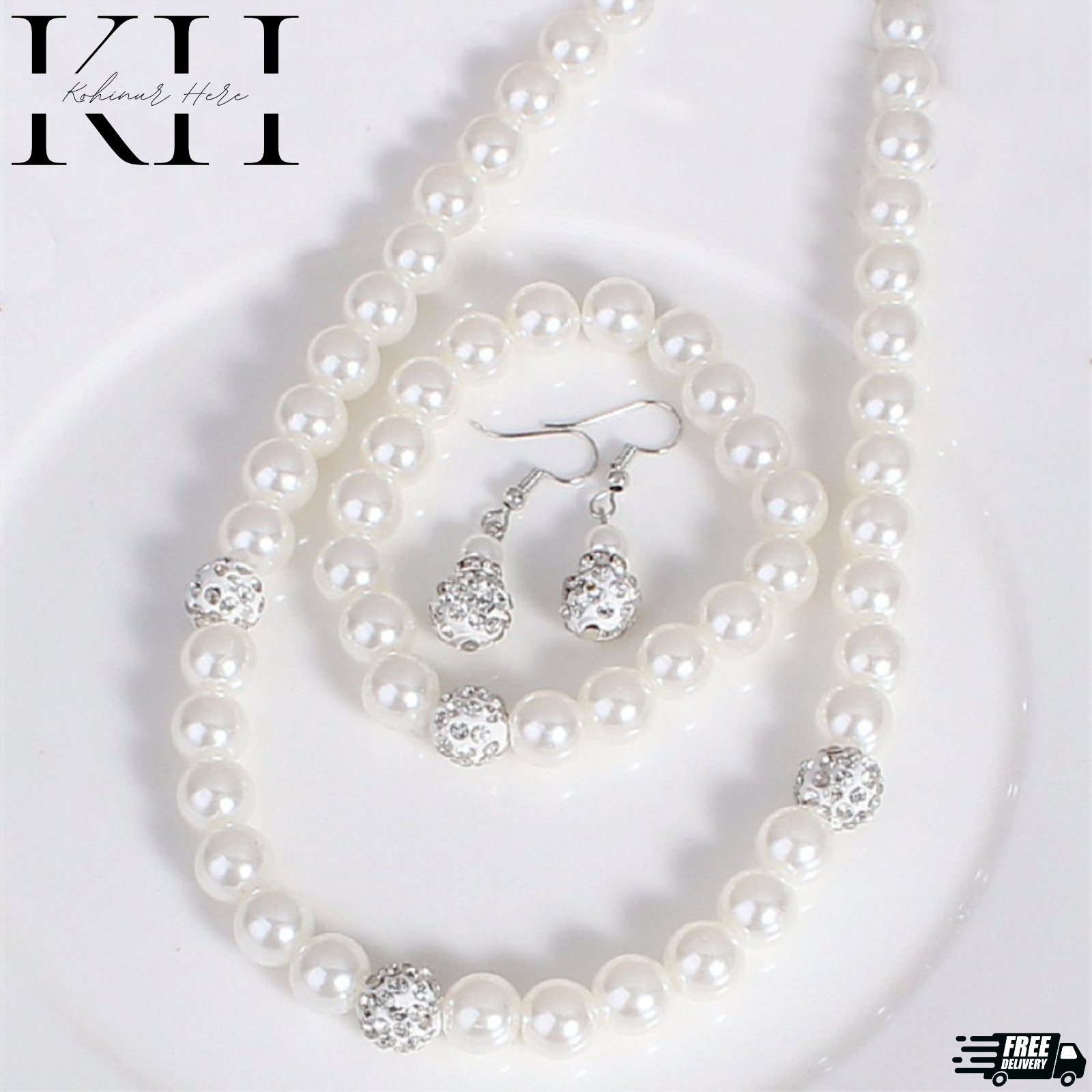 Genuine Natural 9-10mm White Akoya Cultured Pearl Necklace 18″ Earrings Set