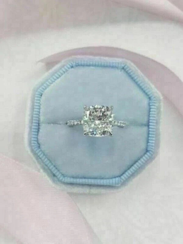 1.50 Ct Cushion Cut Lab-Created Diamond Wedding Ring 14K White Gold Over