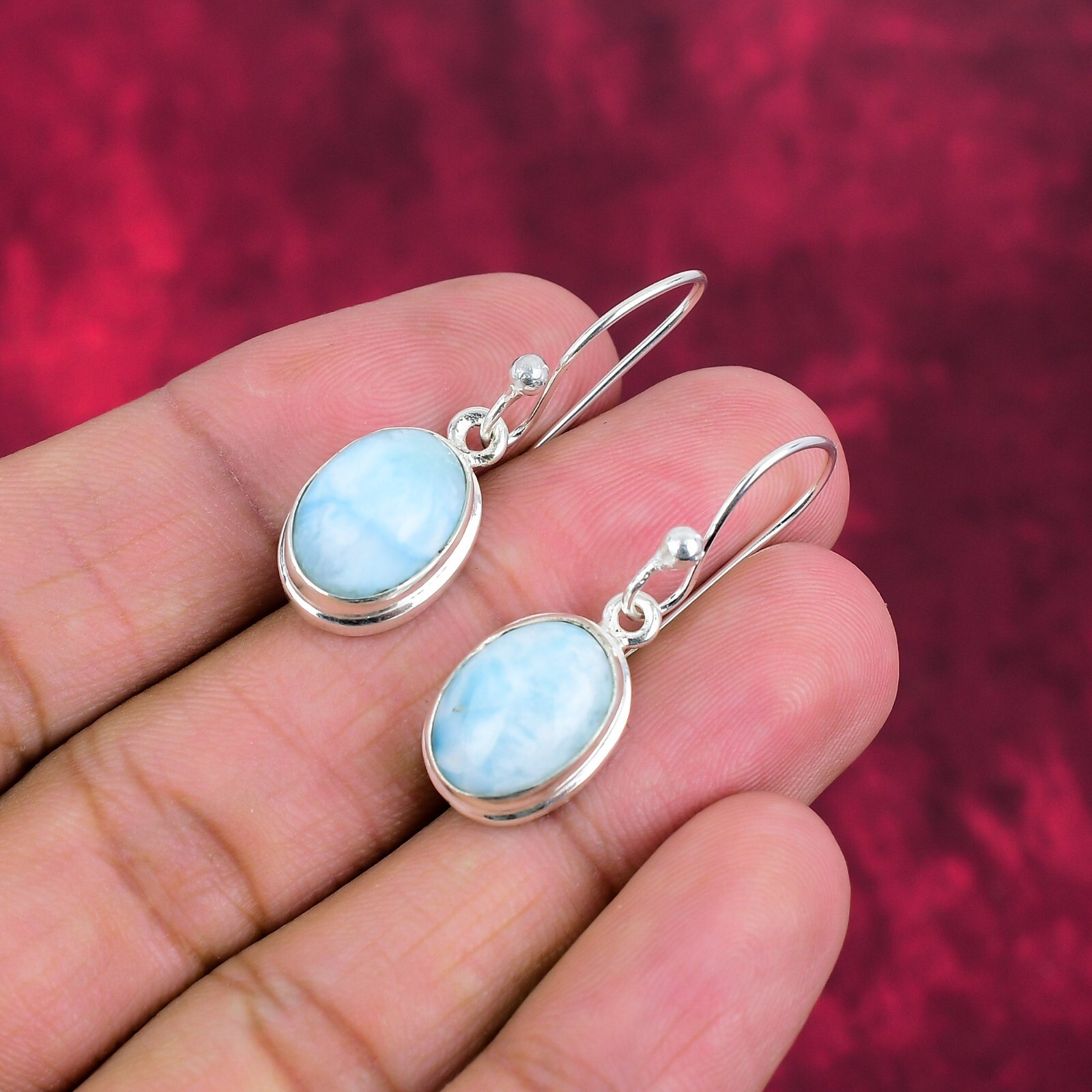 Unique Larimar Gemstone Handmade 925 Sterling Silver Earrings Jewelry