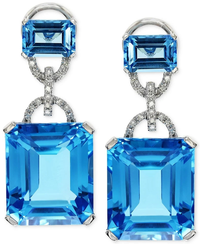 Flawless 36CT Emerald-Cut Blue Topaz & Fine CZ Earrings For Girls.