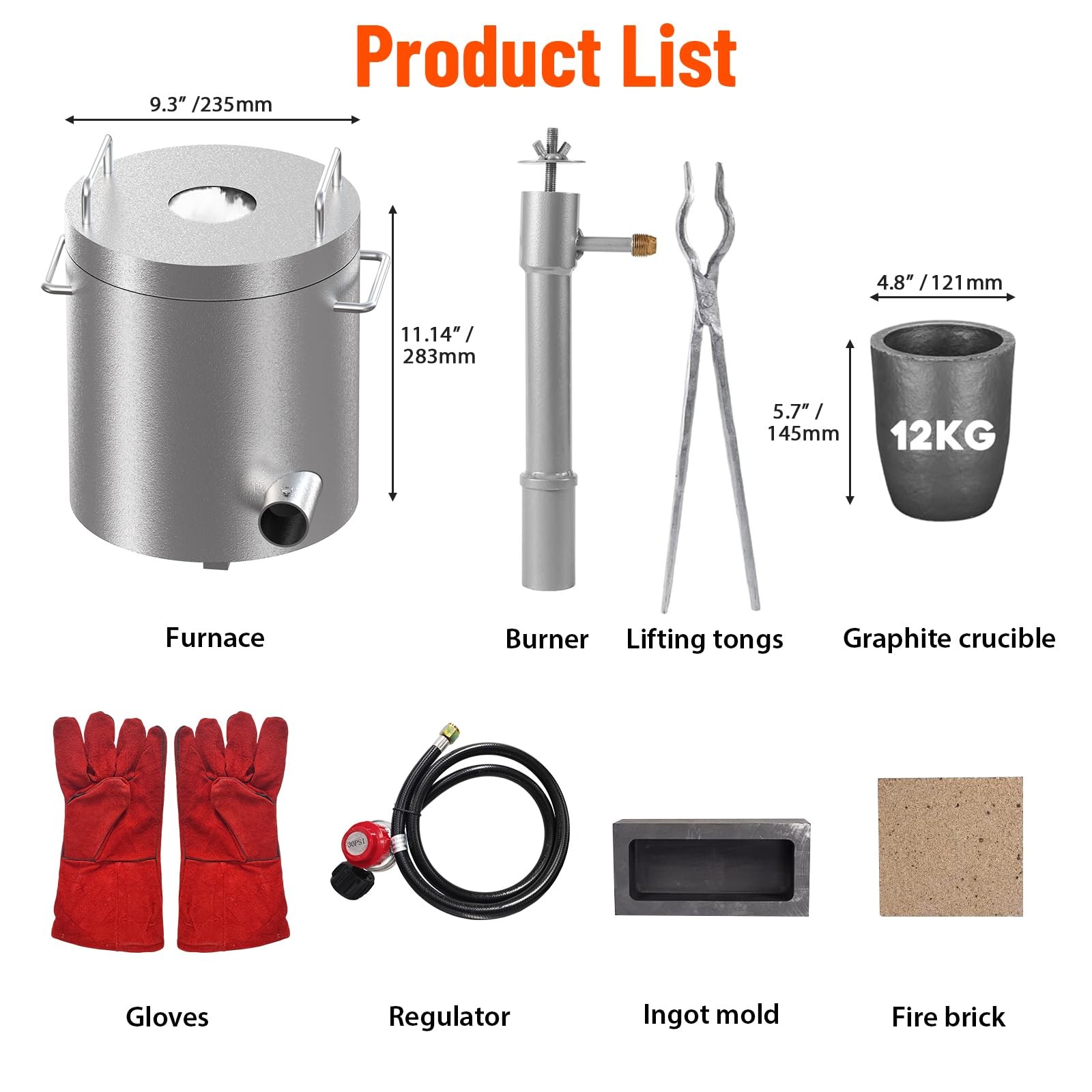 12KG Propane Melting Furnace Foundry Kit Smelt Metal Gold Copper Silver Casting
