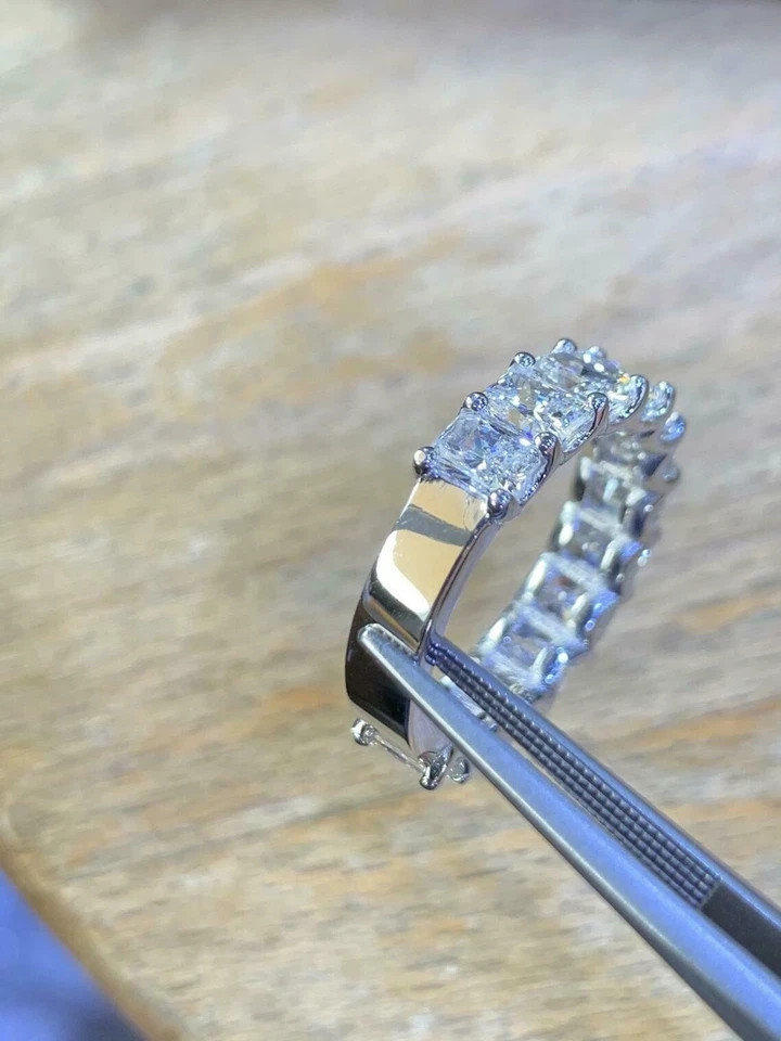 4Ct Radiant Cut Lab Created Diamond Engagement Band Ring 14k White Gold Plated