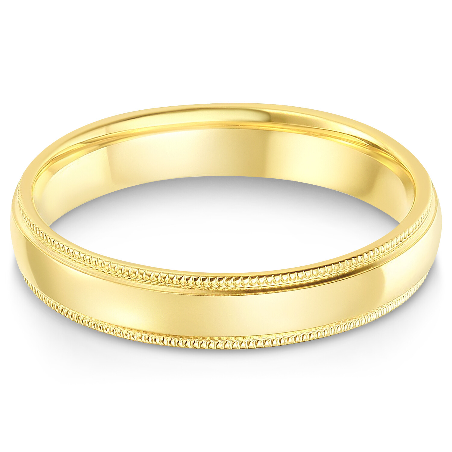 14k Solid Gold 4mm Standard Classic Fit Milgrain Plain Band Ring for Men & Women