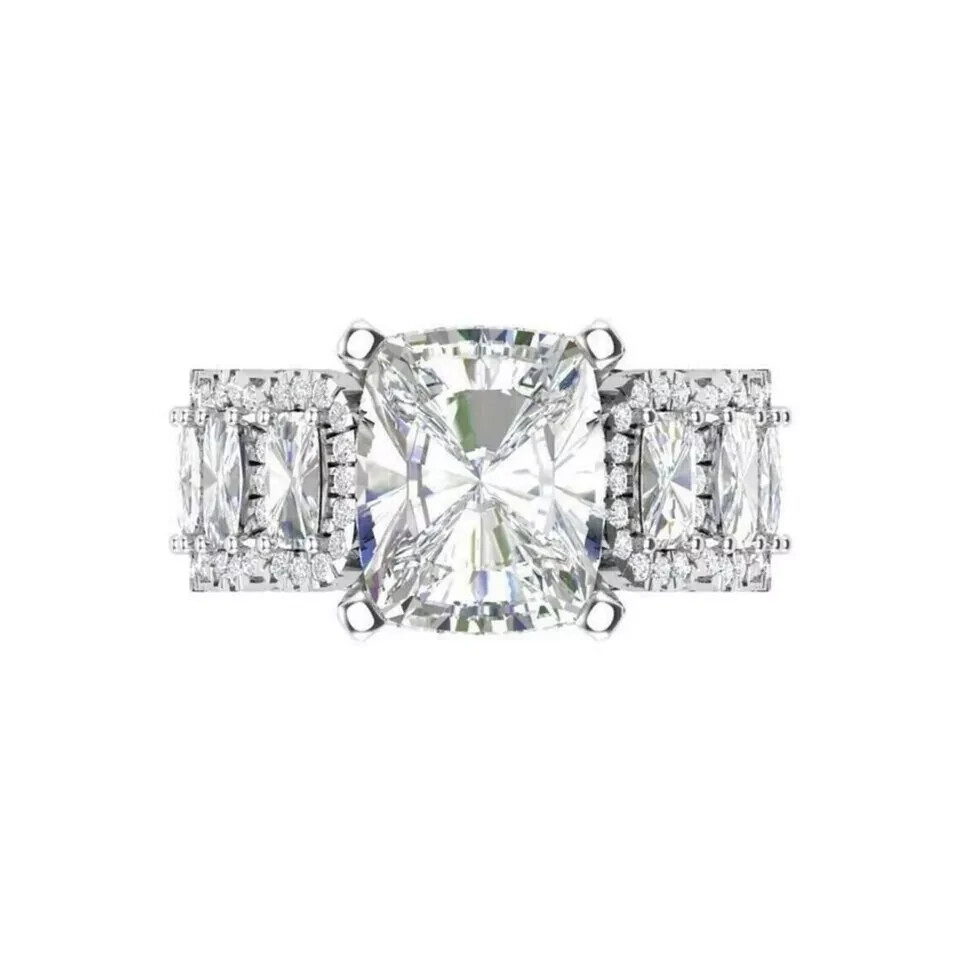 4.30 Ct Cushion Cut Lab Created Diamond Engagement 14K White Gold Filled Ring