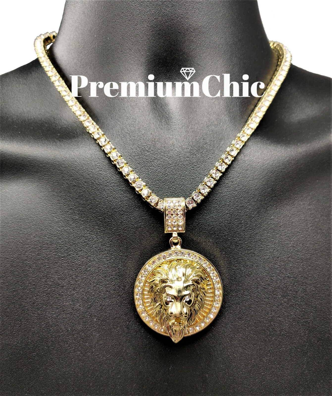 ICED Crowned Lion Pendant Necklace with Rope or Tennis Chain Plated CZ Jewelry
