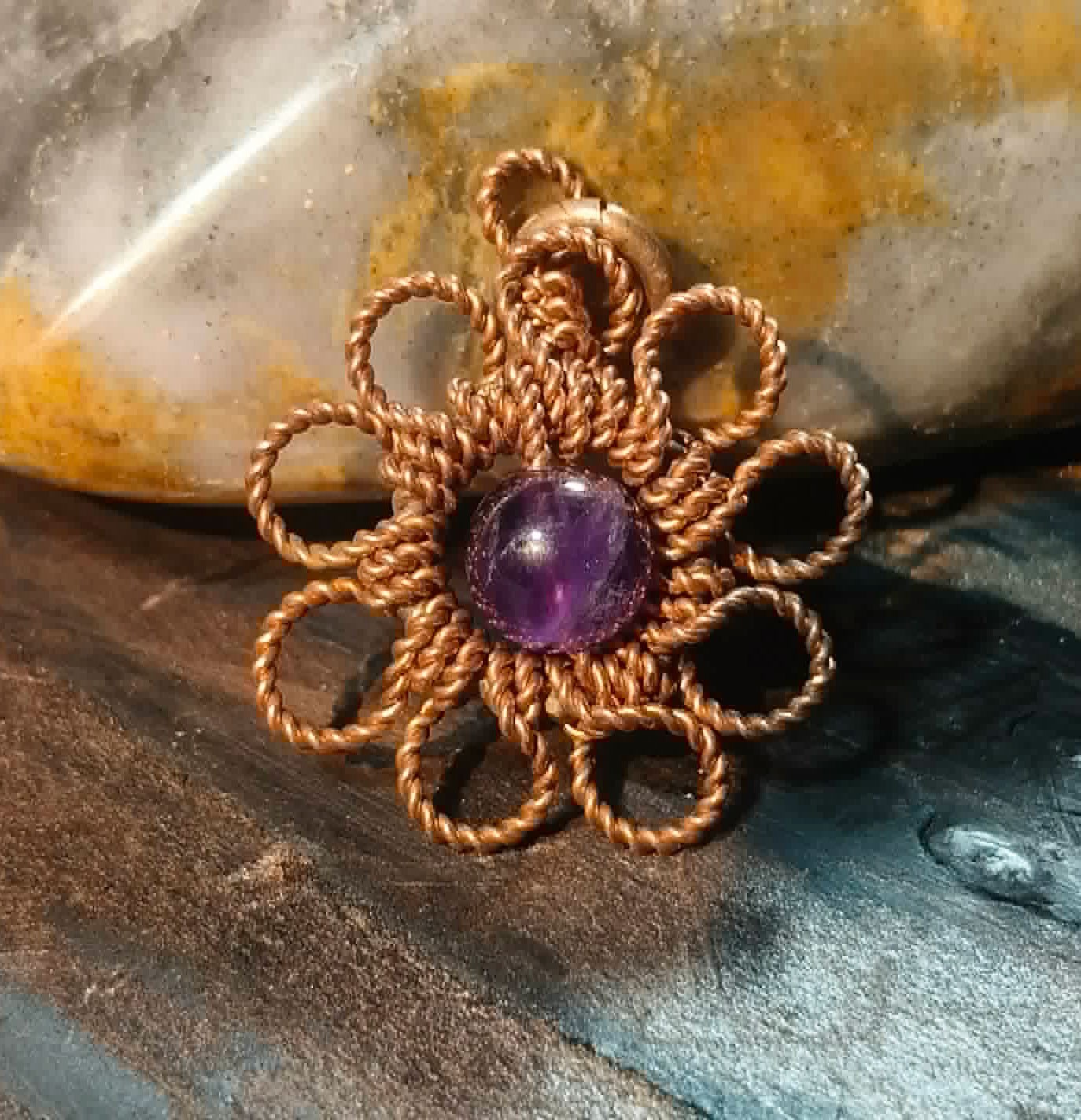 Flower Copper Pendant Daisy Mandala Amethyst Energy Lucky Jewelry #PM9
