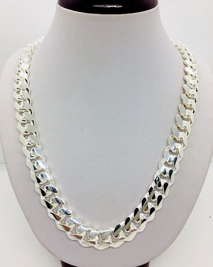 Hand Polished 12mm SolidMiami Cuban Link Chain 925 Sterling Silver Men’s 22″-30″