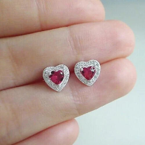 1.50Ct Lab Created Pretty Pink Sapphire Best Stud Earring 14k White Gold Finish