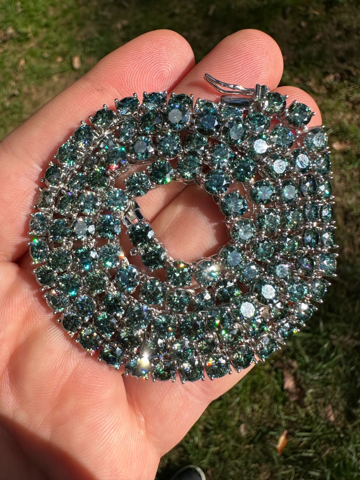 Blue Green MOISSANITE 5mm Tennis Chain 925 Silver Iced Necklace Passes Tester