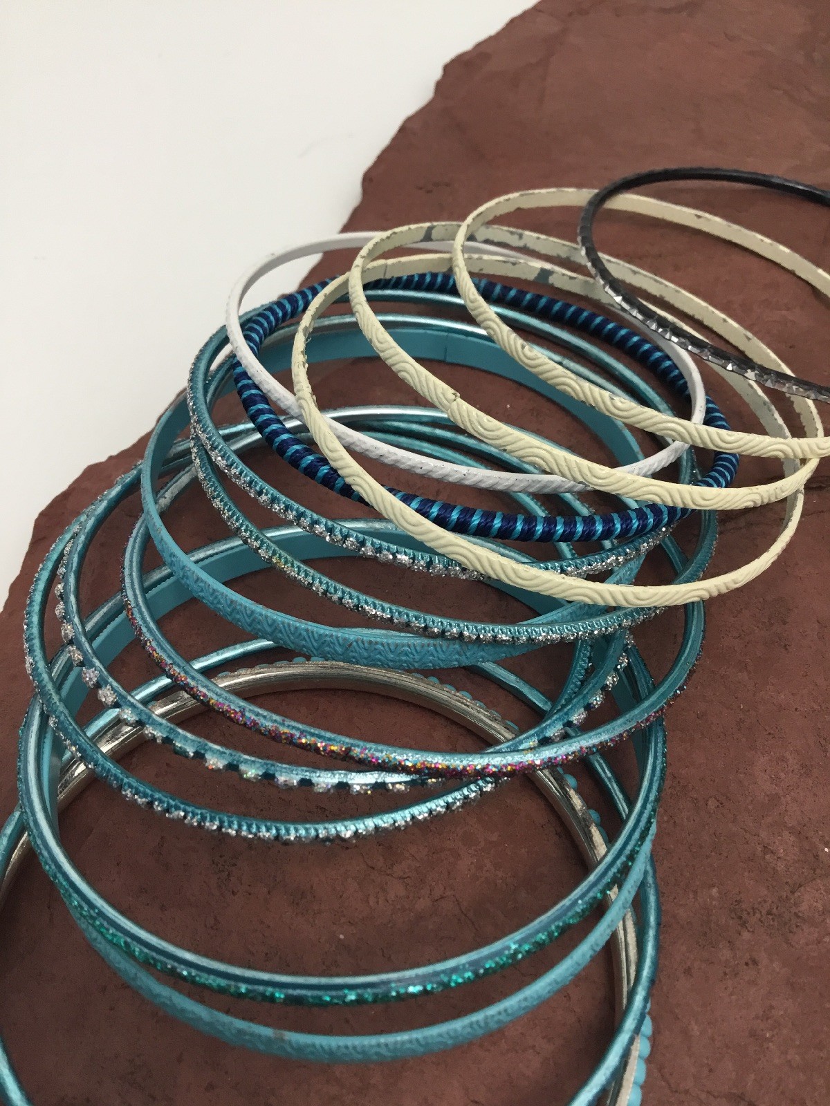 16 Teal White Tone Bracelets Wire Type Assorted Shapes Designs Fashion Lot