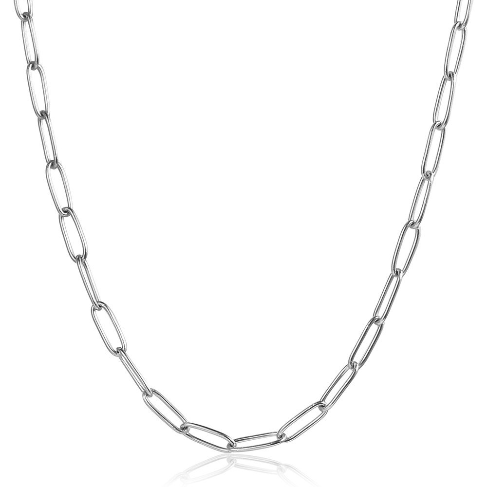 4mm 16-20 inch Stainless Steel Paperclip Chain Necklace Men Women Choker Jewelry