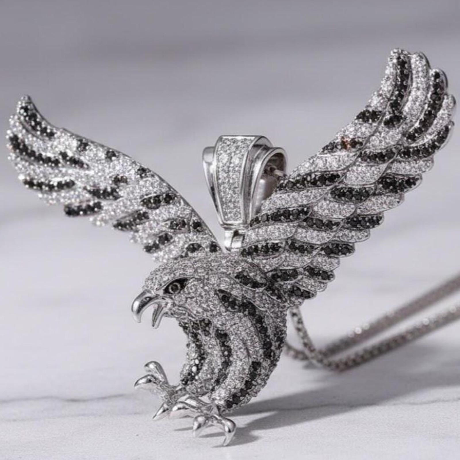3Ct Round Cut Real Moissanite Eagle Charm Men’s Pendant 14K White Gold Plated