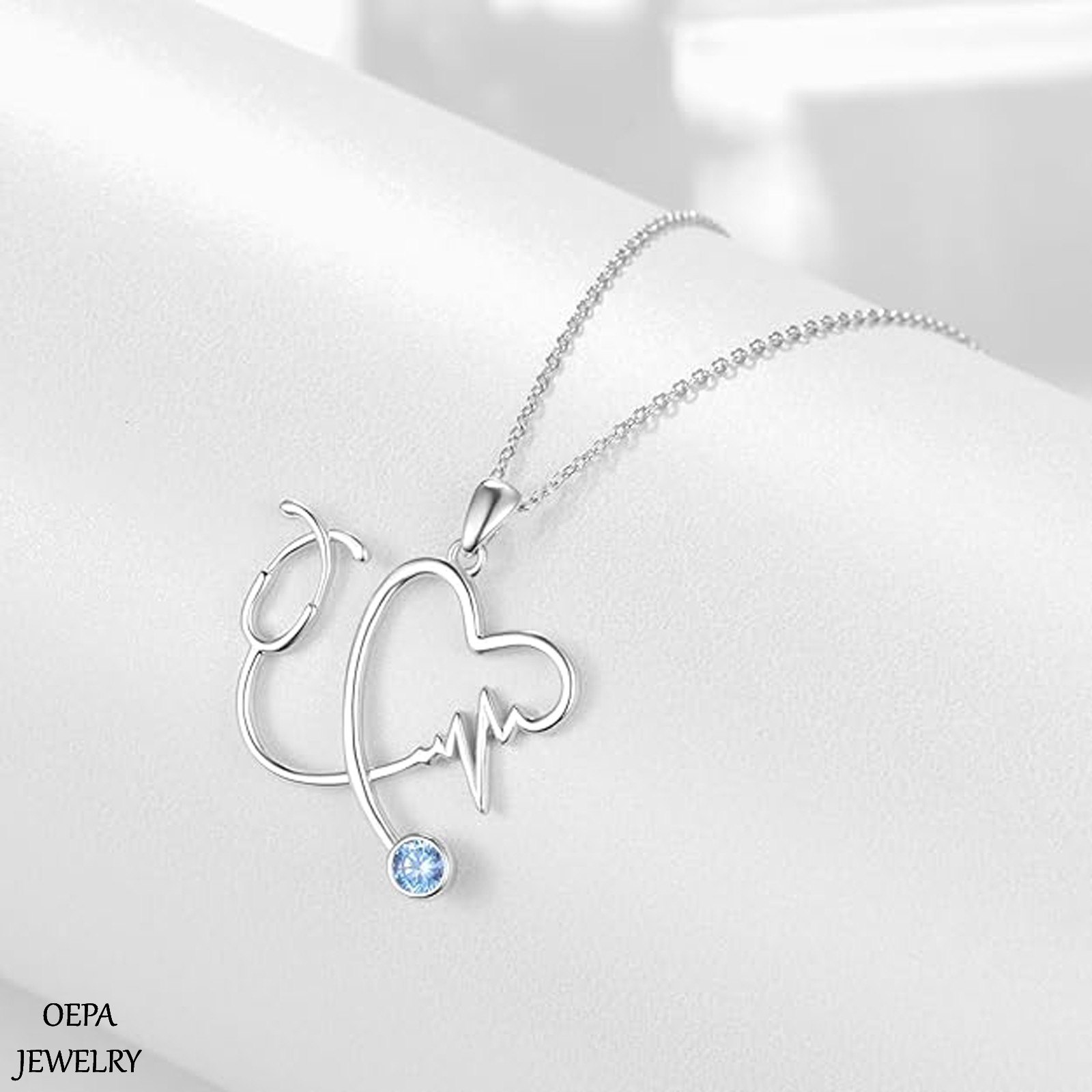 Nurse Necklace 925 Sterling Silver Stethoscope Heartbeat Necklace for Women
