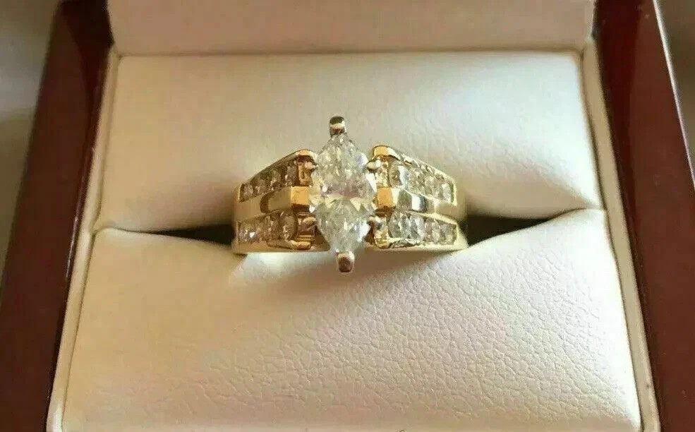 2Ct Marquise Cut Lab Created Diamond Engagement Ring 14k Yellow Gold Plated