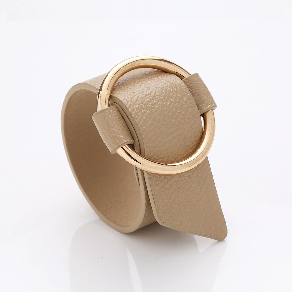 Women Leather Bracelet Adjustable Cuff Bangle Gold Circle O Ring Fashion Jewelry