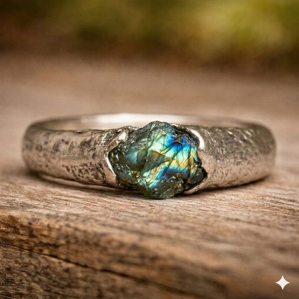 Raw Labradorite 925 Sterling Silver Band Ring Signet Ring Mens & Womens Ring