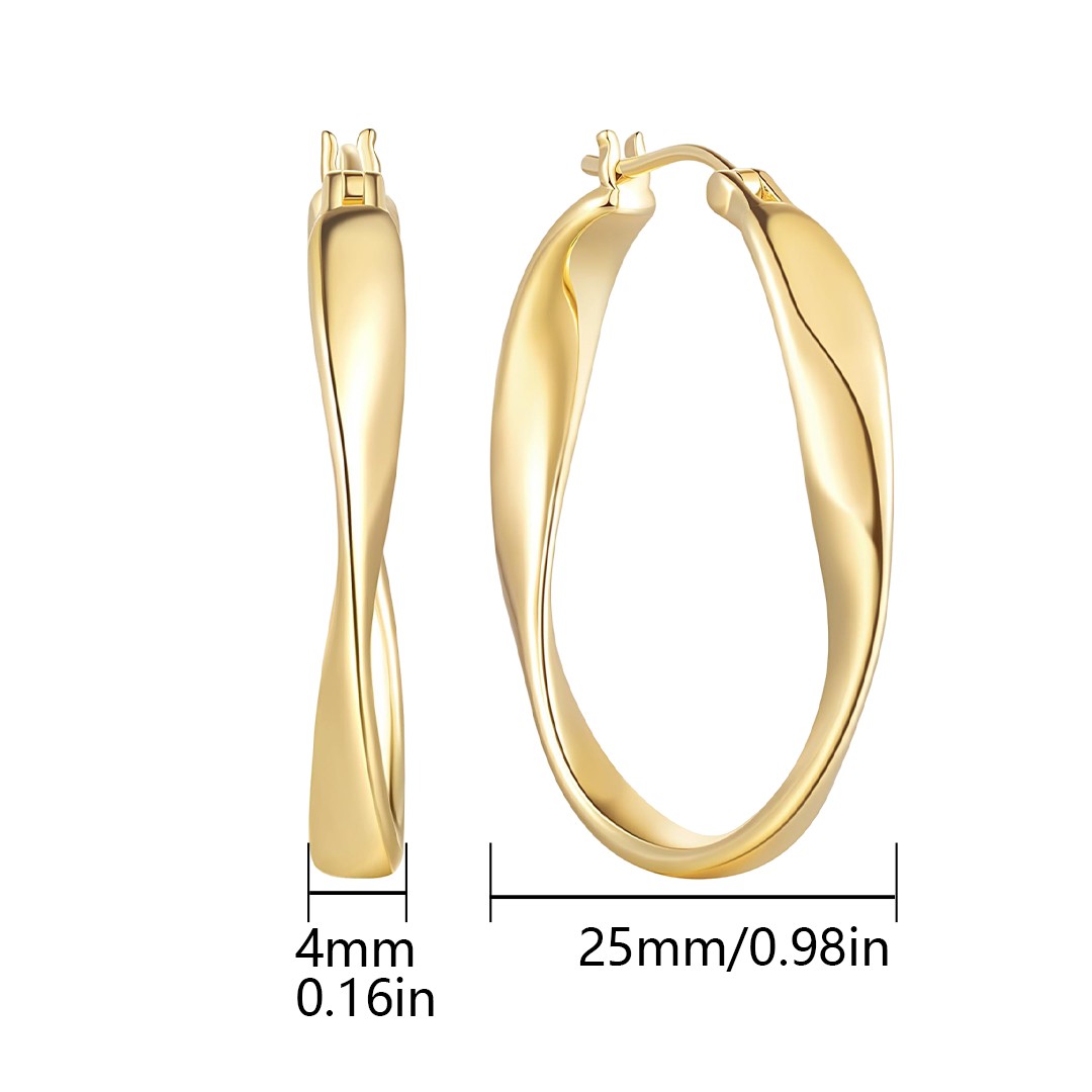 14K 25/30MM Gold Hoop Earrings for Women Large Earring Thick Hoop Twisted Wave