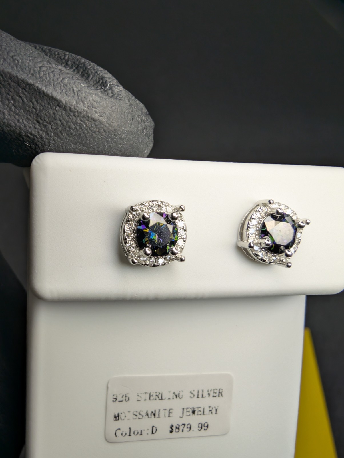 Solid 925 Silver GRA Certified Mystic Topaz Moissanite w/ Halo 7.9mm Studs