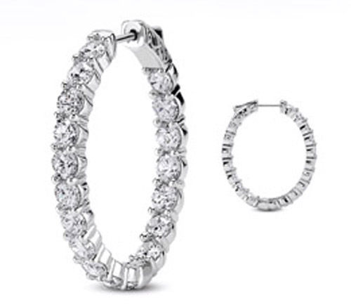 4.00 carat Round cut Diamond 14k White Gold Hoop Oval shape Earring 20 x 0.20 ct